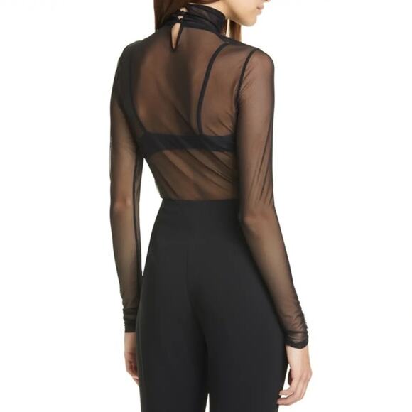 Cinq a Sept Shooting Star Mesh Turtleneck Top Black Embellished Sparkly NYE SZ M - Picture 4 of 9